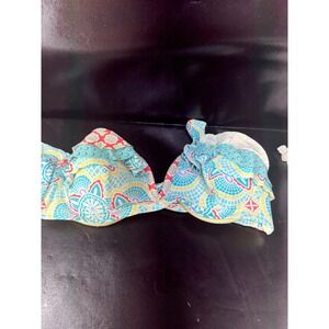 Coco Rave Ruffle Underwire Bikini Set Mosaic Print Turquoise Yellow Size M 34C